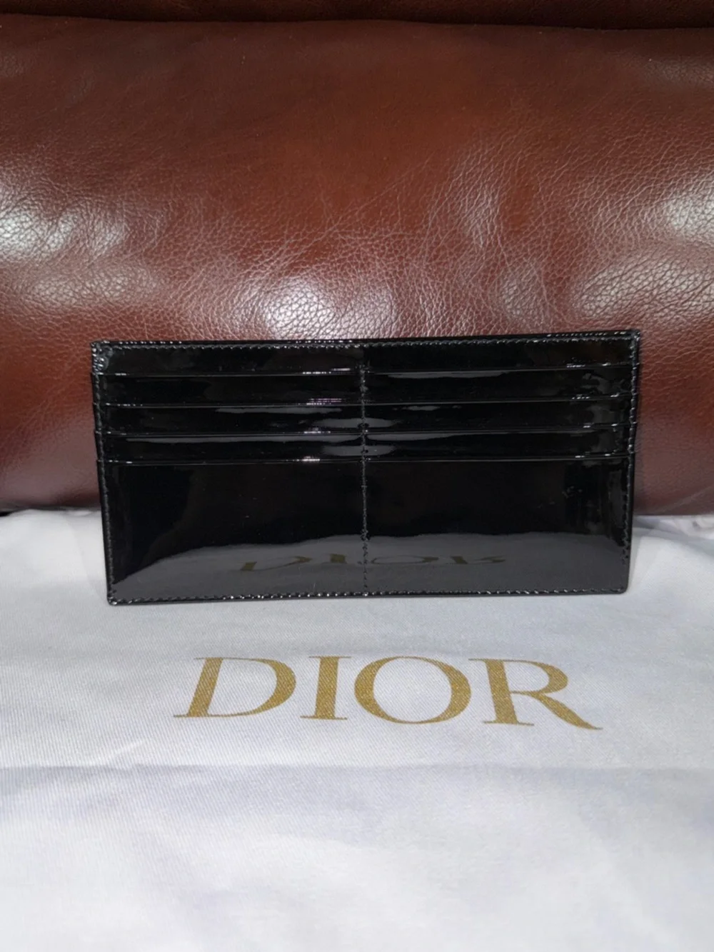 ‼️Authentic Christian Dior Black Patent Leather Zip Wallet Card Holder Pouch